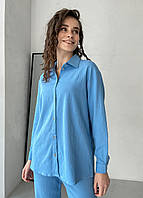 Женская льняная рубашка с длинным рукавом голубой Merlini Мерлини, размер 42/44 (S-M)