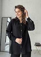 Женская льняная рубашка с длинным рукавом черный Merlini Мерлини, размер 50/52 (2XL-3XL)