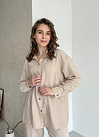 Женская льняная рубашка с длинным рукавом бежевый Merlini Мерлини, размер 42/44 (S-M)