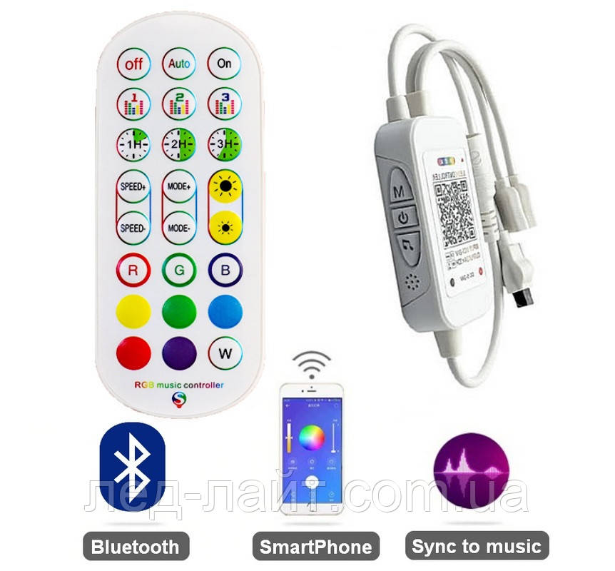 Контролер RGB 5-24V 12A Bluetooth музичний, пульт IR 24 кнопки
