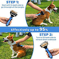 Фурмінатор колтуноріз для тварин 2в1 Gentle Paw чорний / Щітка для вичісування шерсті у собак і котів 7,5 см, фото 10