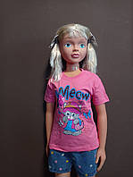 Дитячий костюм для дівчинки Мяу Туреччина туніка+шорти 1-2 роки бавовна рожева та помаранчева