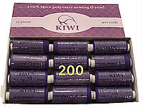 Нитка швейная Kiwi (Киви), полиэстровая 40/2 (400 ярдов) цвет фиолетовый №200 (коробка 12 шт)