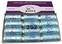 Нитка швейная Kiwi (Киви), полиэстровая 40/2 (400 ярдов) цвет голубой №252 (коробка 12 шт)