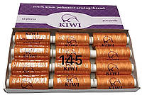 Нитка швейная Kiwi (Киви), полиэстровая 40/2 (400 ярдов) цвет оранжевый №145 (коробка 12 шт)