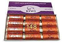 Нитка швейная Kiwi (Киви), полиэстровая 40/2 (400 ярдов) цвет оранжевый №148 (коробка 12 шт)
