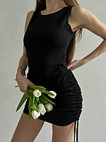 Базовое нежное женское летнее обтягивающее в рубчик на затяжках по бокам 42- 46 оверсайз