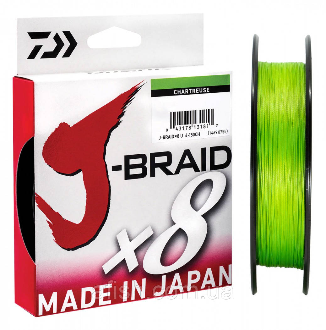 Шнур Daiwa 150 м J-Braid X8 0,18мм 12.0кг салатовый, фото 1