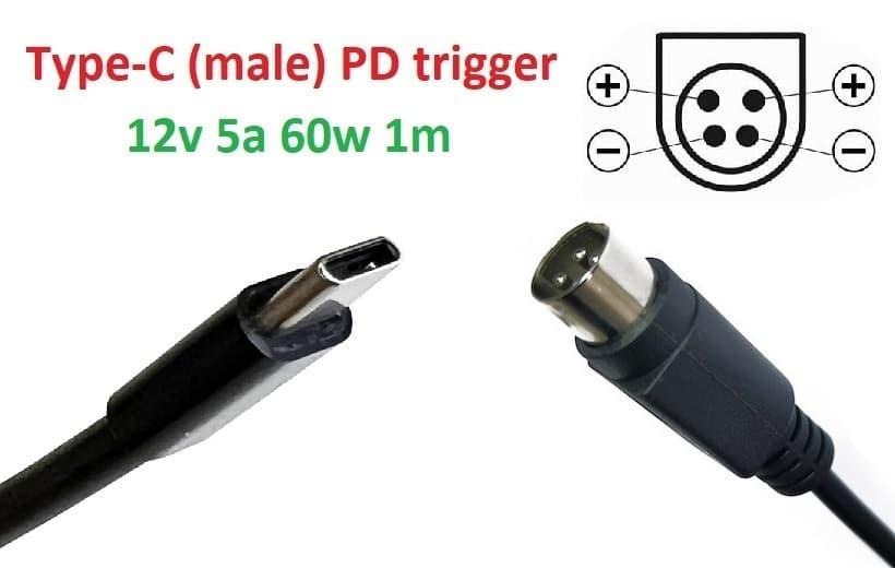 Перехідник на 12v (max 5a, 60w) 4pin UP (Kycon) 1m з USB Type-C (male) Power Delivery PD тригер (A class) 1 день гар.