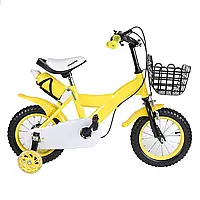 12-дюймовый желтый детский велосипед с учебными колесами и корзиной Детский велосипед