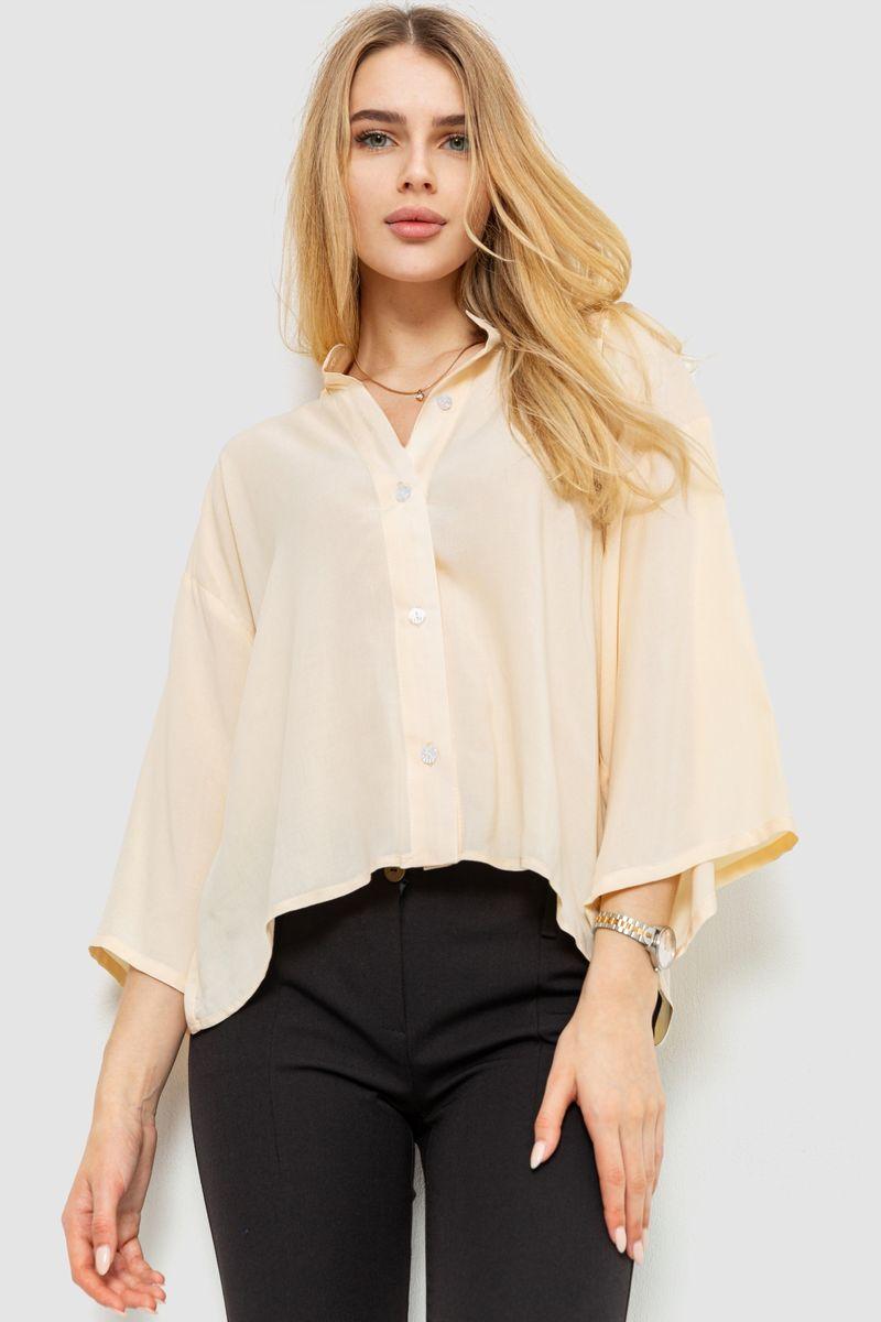 Блуза класична одтонна, колір світло-бежевий, 102R332-3 6XL/7XL, фото 1