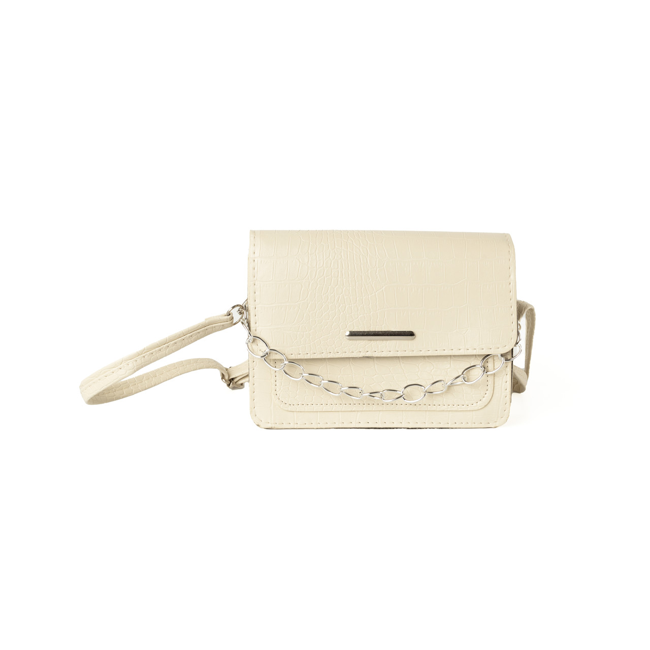 Сумка жіноча зі штучної шкіри "під крокодила", з ланцюжком і ремінцем, маленька сумочка клатч, Молочний, фото 1