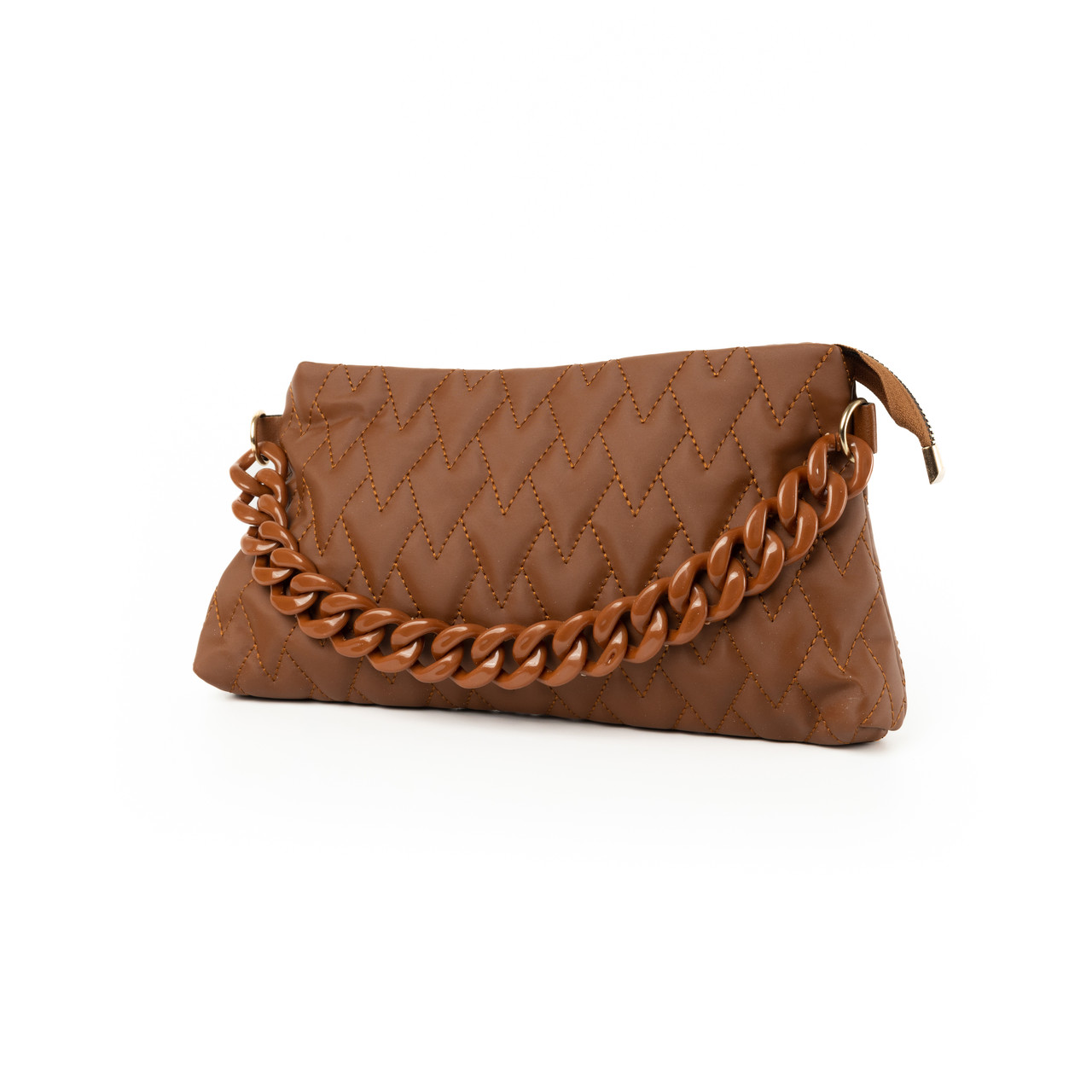 Сумка жіноча стильна, якісна гарна стьобана сумочка з ручкою-ланцюжком, жіночий клатч, Коричневий, фото 1