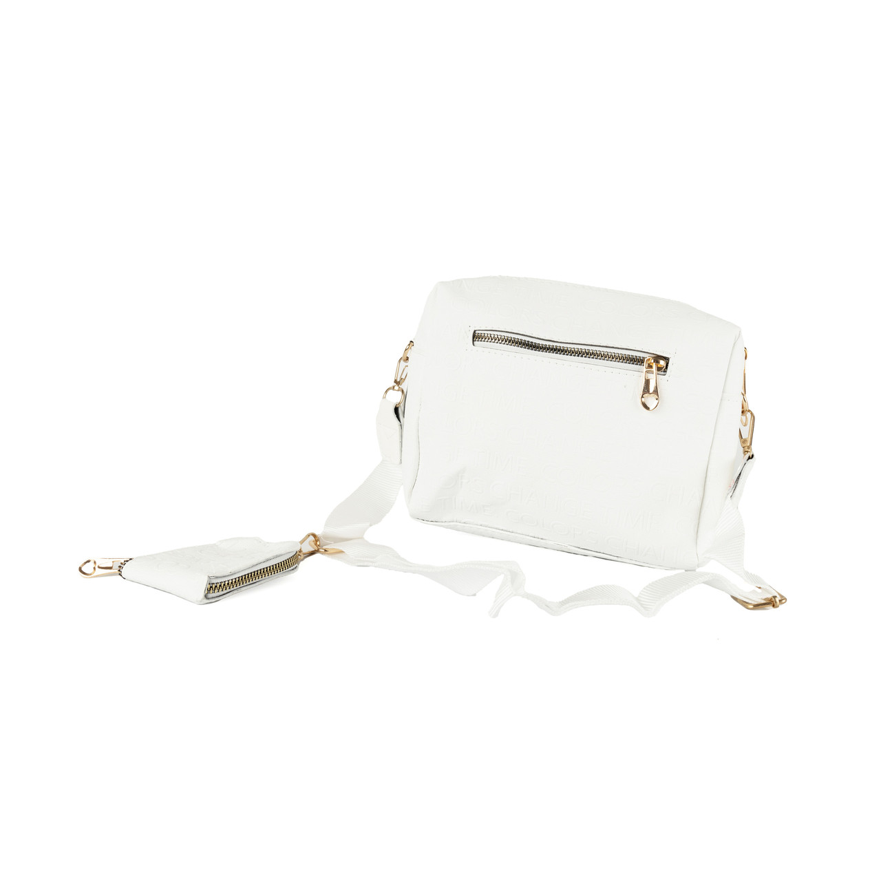 Сумка жіноча на блискавці через плече з плечовим ремінцем та маленьким гаманцем, Білий, фото 1