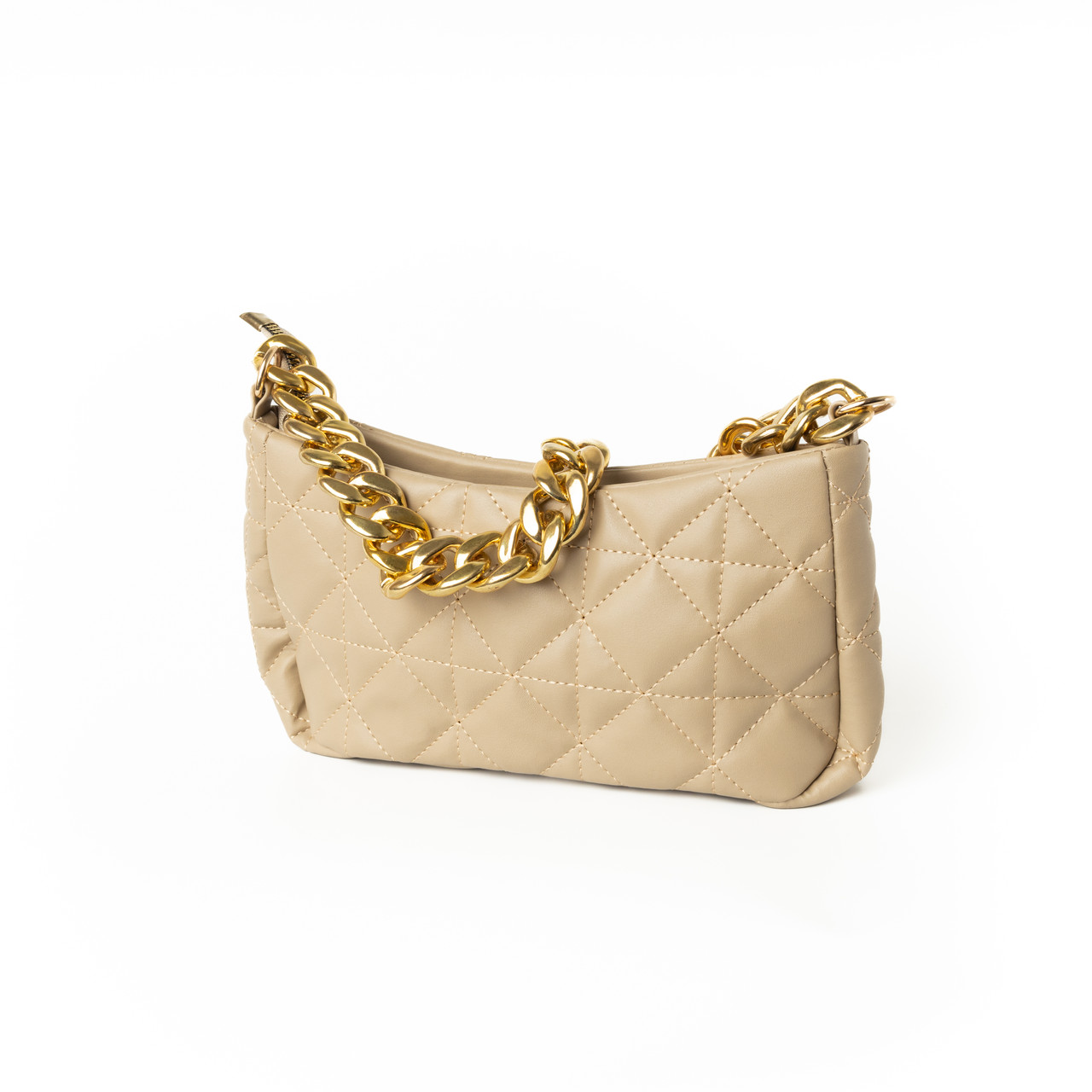 Сумка жіноча модна стильна із золотим ланцюжком і стьобаним малюнком, сумка клатч, Бежевий, фото 1