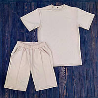 Летний комплект мужской в рубчик, футболка и шорты премиум-Турция