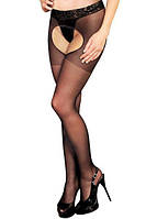 Колготки-панчохи з поясом Anne De Ales LOLA T1 Black, з доступом і відкритою попою, Черный - SO1913