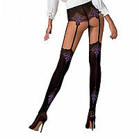 Колготки з ефектом панчох на підв'язках Passion TI112 1/2 (60/20 den), nero-violet - SO4291