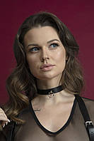 Чокер з кільцем для повідця Feral Feelings - Choker чорний, натуральна шкіра - SO3427