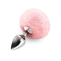 Металева анальна пробка М Art of Sex - Metal Butt plug Rabbit Tail Soft pink, діаметр 3,4 см - SO6692