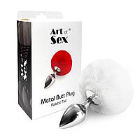 Металева анальна пробка М Art of Sex - Metal Butt plug Rabbit Tail White, діаметр 3,4 см - SO6962