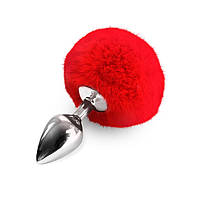 Металева анальна пробка М Art of Sex - Metal Butt plug Rabbit Tail Red, діаметр 3,4 см - SO6963