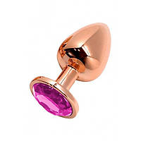 Металева анальна пробка Wooomy Tralalo Rose Gold Metal Plug Magenta L, діаметр 4 см, довжина 9 см - SO7425