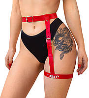 Гартер на ногу Art of Sex - Naomi з написом SEXY, натуральна шкіра, розмір XS-2XL, колір червоний - SO7443