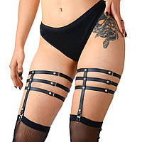 Гартери зі стразами Art of Sex - Floy, натуральна шкіра, Розмір XS - 2XL, колір Чорний - SO7494