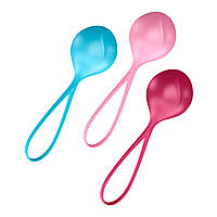 Вагінальні кульки Satisfyer Strengthening Balls (3шт), діаметр 3,8 см, маса 62-82-98г, монолітні, Голубой/розовый/красный - SO2302