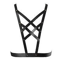 Портупея з екошкіри Bijoux Indiscrets Maze – Cross Cleavage Harness Black, Черный/золотистый - SO5915