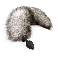 Силіконова анальна пробка з хвостом із натурального хутра Art of Sex size M Artctic fox - SO6189