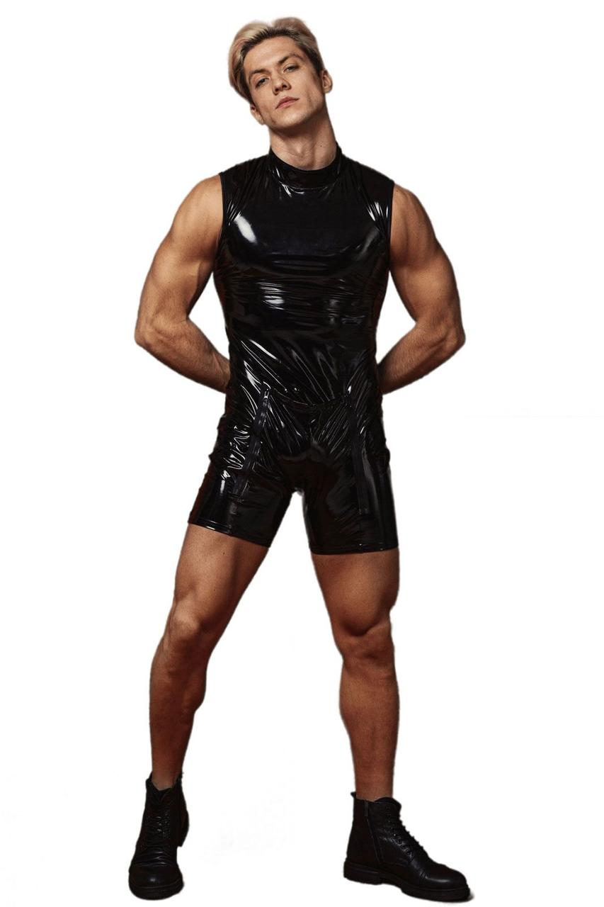 Комбідрес чоловічий лакований «Розпусний Джо» D&A, чорний, XS/S, відкриті сідниці, зручні блискавки - SO6745, фото 1