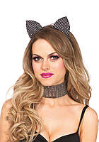 Набір кішечки зі стразами Leg Avenue Cat ear headband & choker set, широкий чокер та вушка - SO7952
