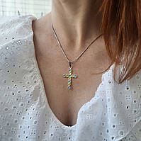 Серебряный крест крестик с желтыми и голубыми камнями серебро 925 пробы 1015/1