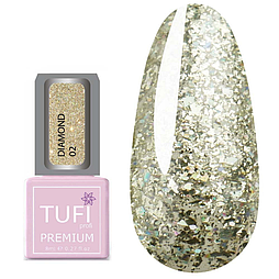 Гель-лак TUFI profi PREMIUM Diamond 02 платинові великі блискітки 8 мл