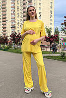 Летний костюм из трикотажа в рубчик для беременных и кормящих, желтый