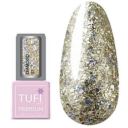 Гель-лак TUFI profi PREMIUM Diamond 07 золоті великі блискітки 8 мл