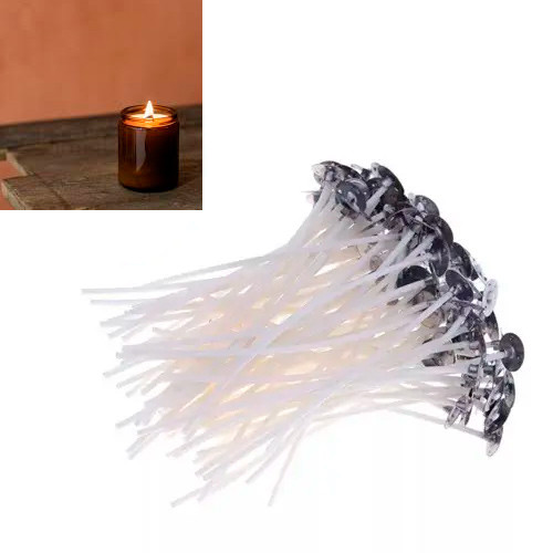 Вощений фитиль 100 шт для свічок 12 см з тримачем, діаметр 1.6 мм, вага 55 г