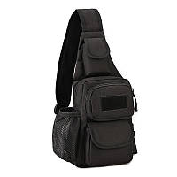 Чорна тактична сумка-рюкзак, борсетка однолямкова + USB вихід