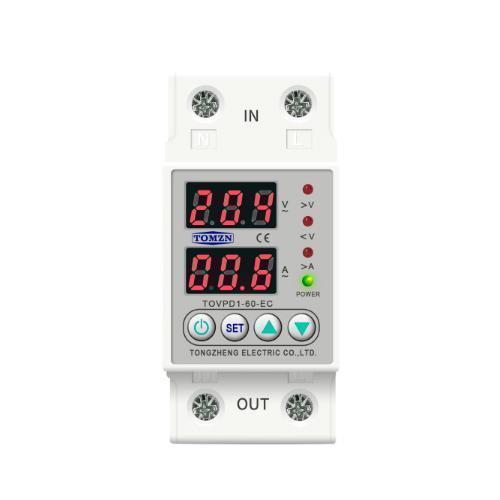 Реле контролю напруги та струму з РК, 220 В, 63 А, 2DIN, TOMZN TOVPD1-60-EC