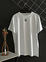 Чоловіча футболка Герб Тризуб патріотична бавовняна біла/футболка з Гербом білого кольору Тризуб