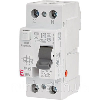 Реле диференційне (ПЗВ) 2р EFI6-P2 16/0,03 тип AC (6kA)ЕТІ