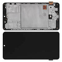 Дисплей Samsung A415 Galaxy A41 модуль в сборе с тачскрином и рамкой, черный, OLED