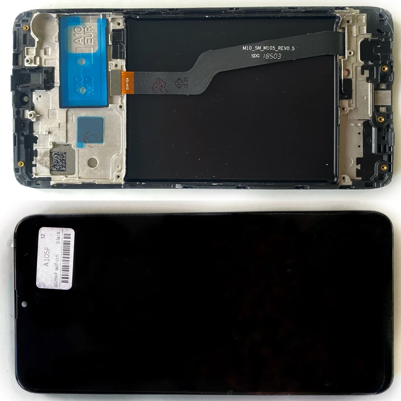 Дисплей Samsung A105F Galaxy A10 (2019) модуль в зборі з тачскріном і рамкою, чорний, Original (пер. скло)