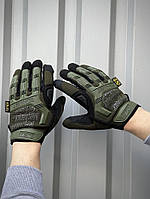 Тактичні рукавички M-pact хакі із зеленими накладками