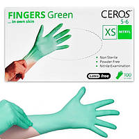 Перчатки нитриловые CEROS Fingers GREEN, XS, 100 шт