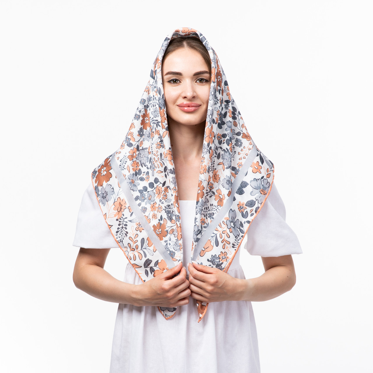 Тоненька бавовняна хустка з квітковим принтом, фото 1