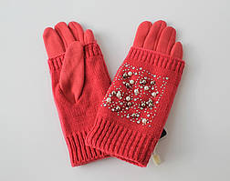 Жіночі теплі рукавички, в'язання намистинами рожеві