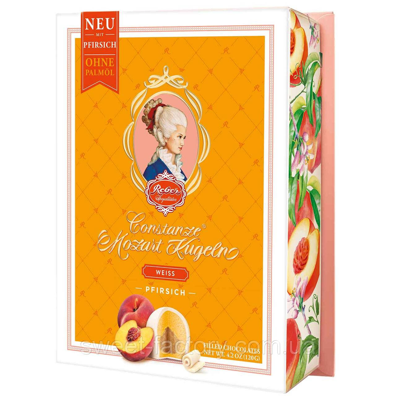Марципанові цукерки Mozart Reber Constanze Weiss Pfirsich 8s 120g, фото 1
